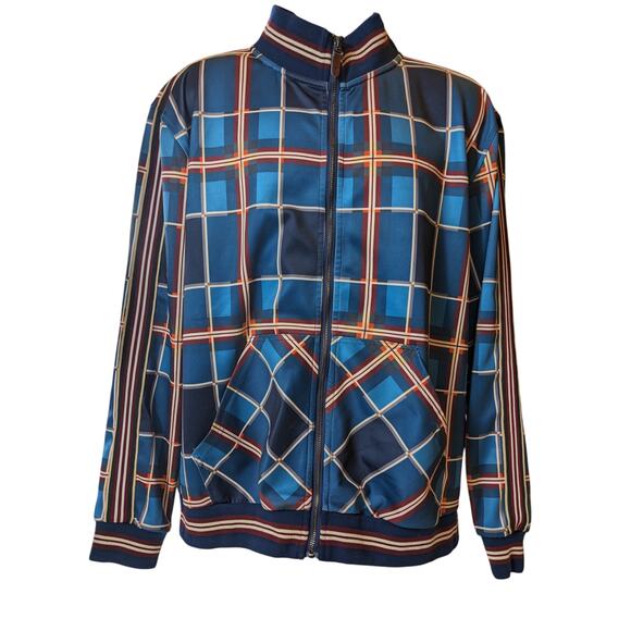 Stacy Adams Jacket Men XXL Blue Plaid Lightweight Track Full Zip Streetwear Bold - Picture 11 of 16